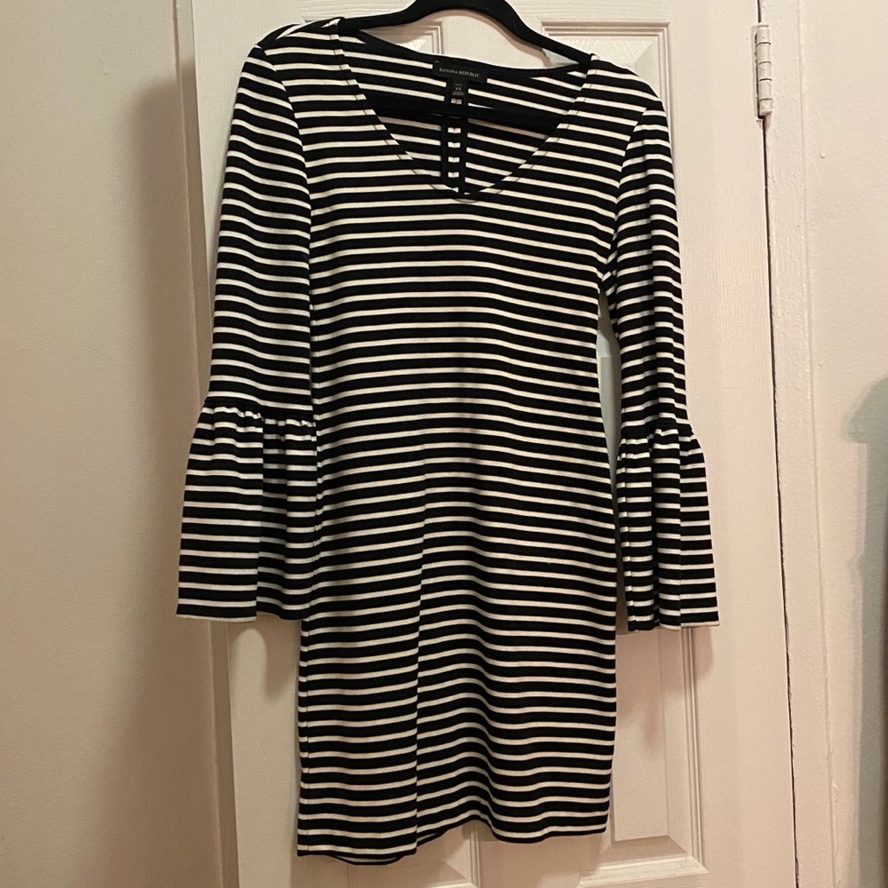 Striped mini dress with bell sleeves
